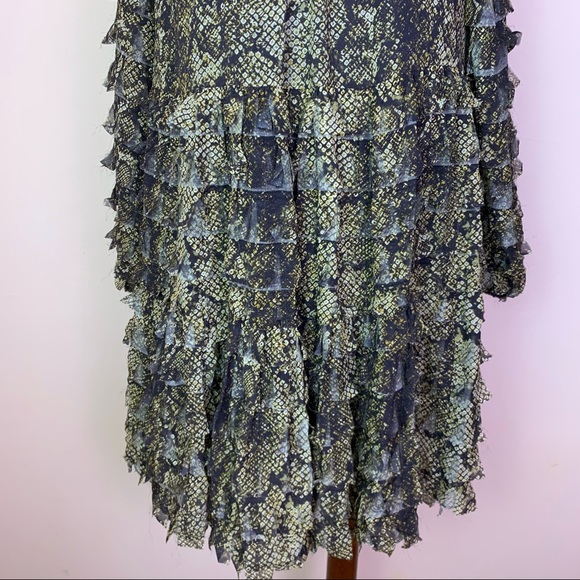 New! Rare ULLA JOHNSON Runway Snakeskin Chiffon Silk Cut-Out Tiered Dress - Picture 5 of 16